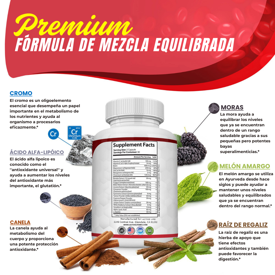 Fórmula con canela, cromo y 20 activos naturales